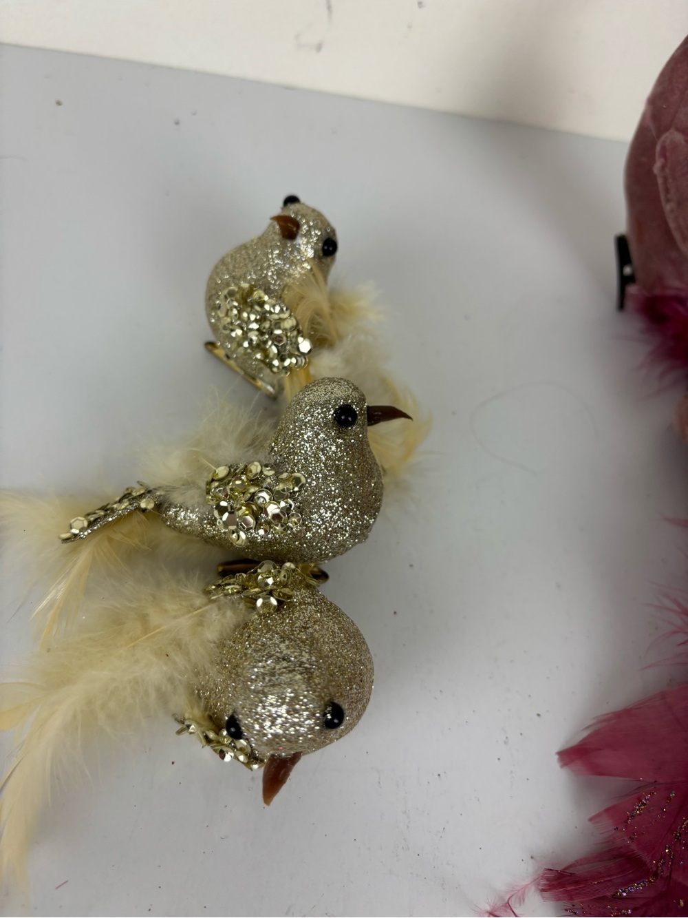VTG Decorative Feathered & Glass Bird Ornaments - Gold, Cream & Burgundy-14pc - Picture 13 of 16